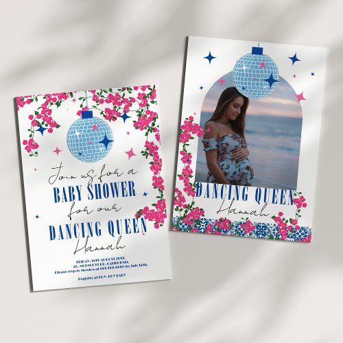 Santorini Mamma Mia Bougainvillea baby shower Invitation