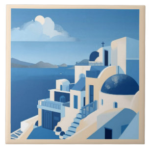 Santorini Mediterranean Blue Azulejo Ceramic Tile