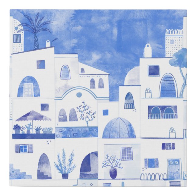 Santorini Modern Watercolor Faux Canvas Print (Front)