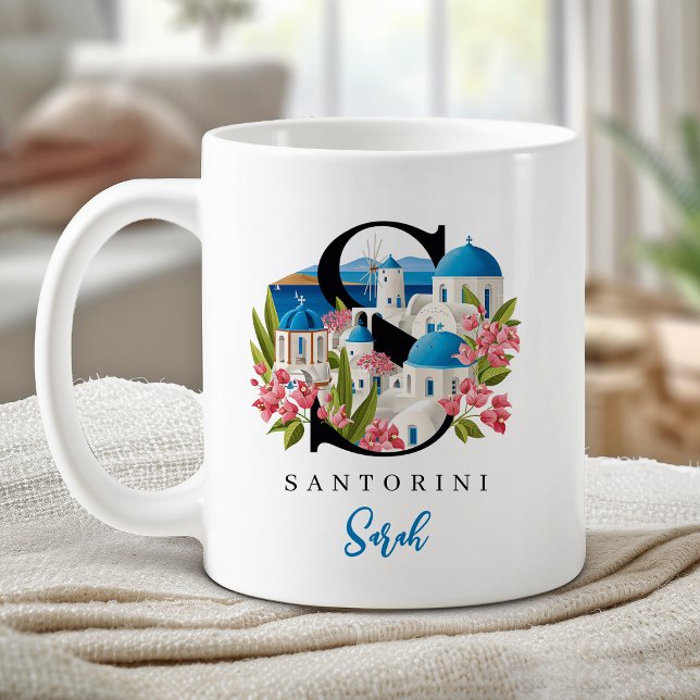 Santorini Monogram Letter S Personalized Gift Coffee Mug (Santorini Monogram Letter S Personalized Gift Coffee Mug)