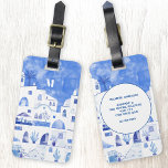 Santorini Monogram Watercolor Art Luggage Tag<br><div class="desc">Blue and white watercolor painting of the town of Oia on the beautiful Greek island of Santorini to make your travel bags stand out from the crowd. 
 Original art by Nic Squirrell. Change the monogram initial on the front and the details on the back to personalize.</div>