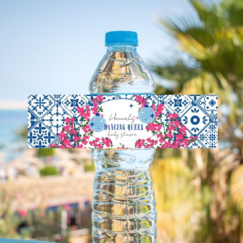 Santorini Musical Bougainvillea baby shower Water Bottle Label