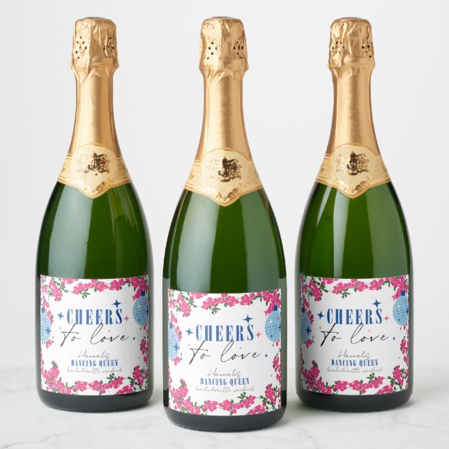 Santorini Musical Bougainvillea bachelorette Sparkling Wine Label (Bottles)
