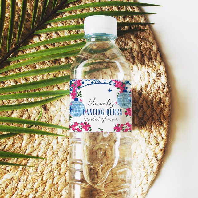 Santorini Musical Bougainvillea bridal shower Water Bottle Label (Creator Uploaded)