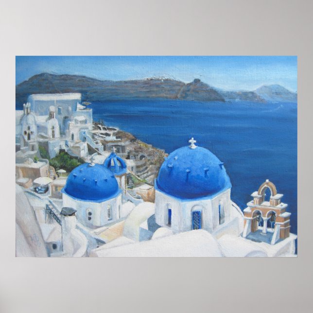 Santorini Oia Blue church oil painting Poster (Front)