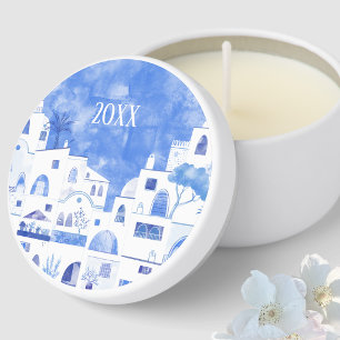 Santorini Oia Greece Blue White Year Watercolor Mini Candle Favors