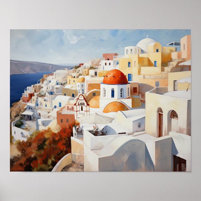 Santorini Oia Greece Painting Art Print Poster (Front)