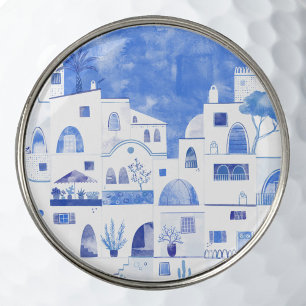 Santorini Oia Greek Island Watercolor Townscape Golf Ball Marker