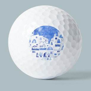 Santorini Oia Greek Island Watercolor Townscape Golf Balls
