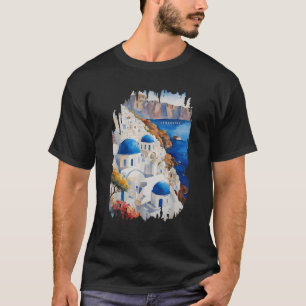 Santorini Oia Painting Watercolour Vintage Travel T-Shirt