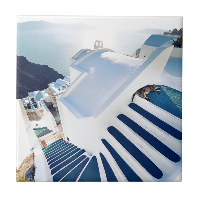 Santorini Oia Steps, Greece Ceramic Tile (Front)