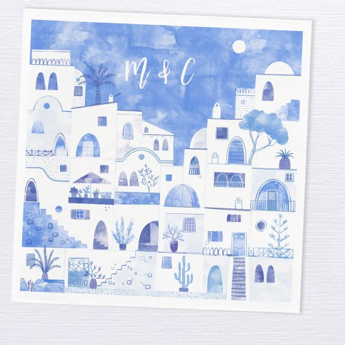 Santorini Oia Wedding Monogram Initial Napkins