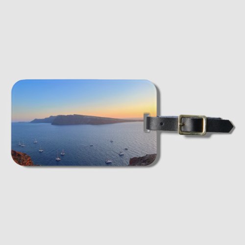 Santorini Old Harbor Boats In Sunset Greece Luggage Tag