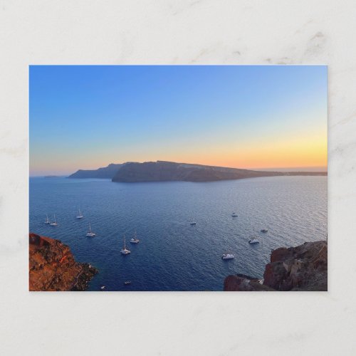 Santorini Old Harbor Boats In Sunset Greece Postcard