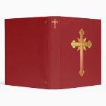 Santorini Ornamental Christian Cross Gold Red 3 Ring Binder