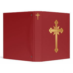 Santorini Ornamental Christian Cross Gold Red 3 Ring Binder