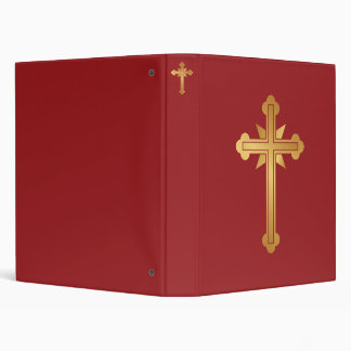 Santorini Ornamental Christian Cross Gold Red 3 Ring Binder