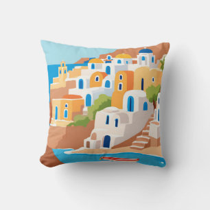 Santorini Panoramic View Throw Pillow