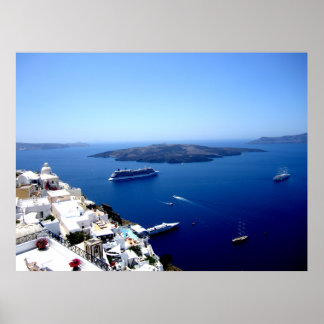 Santorini patio scene poster