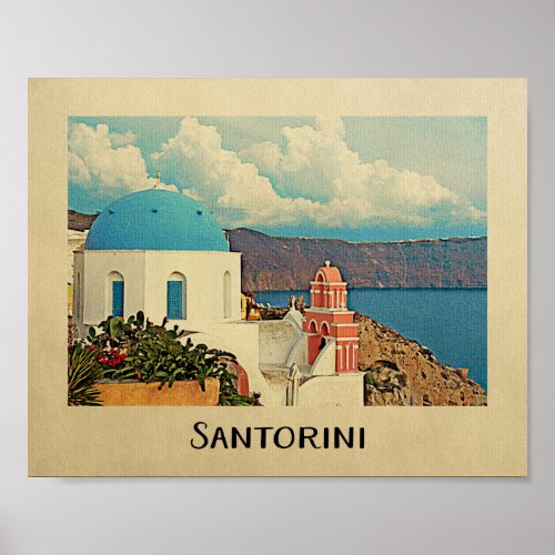 Santorini Poster Greece Vintage Travel Poster