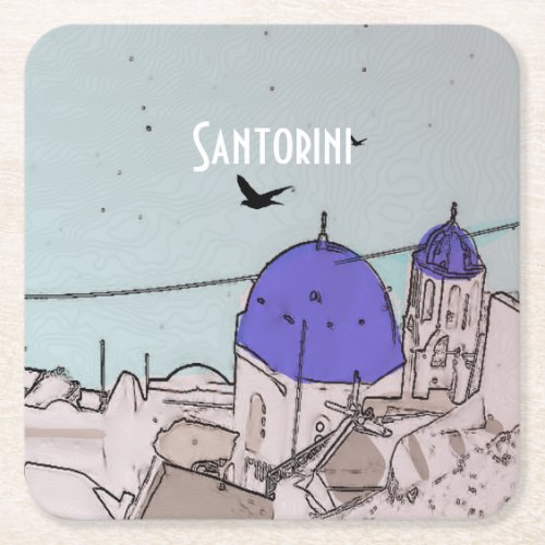 Santorini Pretty Greek Island Square Paper Coaster