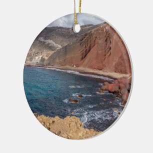 Santorini Red Beach Ceramic Ornament