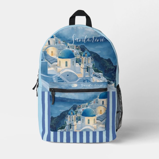 Santorini, Romantic Night in Santorini, Printed Backpack (Front)