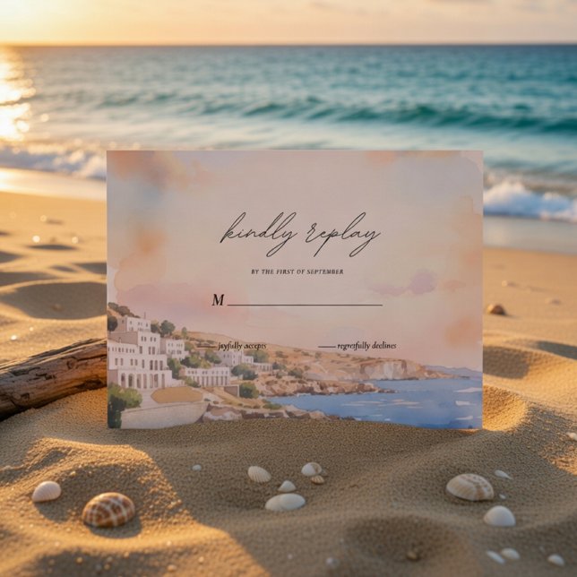 Santorini RSVP Card Template | Mediterranean  (Creator Uploaded)
