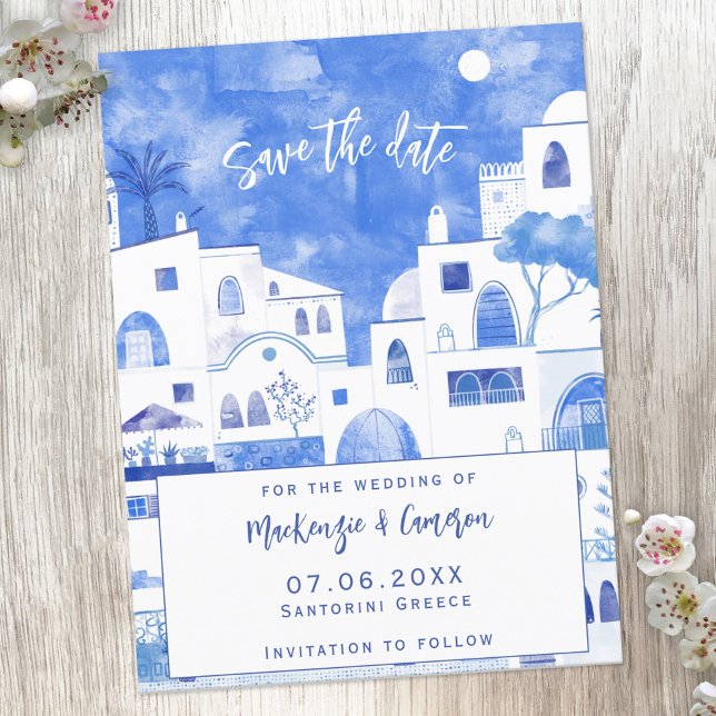 Santorini Save The Date Announcement Postcard (Creator Uploaded)