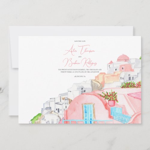 Santorini Save the Date with Exquisite Crest