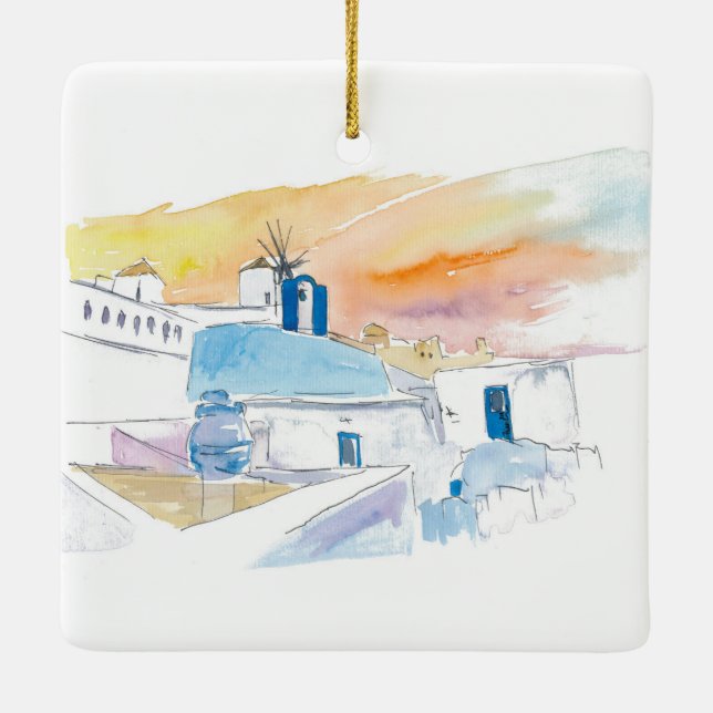 Santorini Scene Ceramic Ornament (Back)