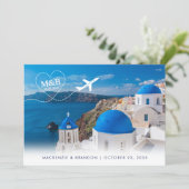 Santorini Skyline Destination Wedding Travel Theme Save The Date (Standing Front)