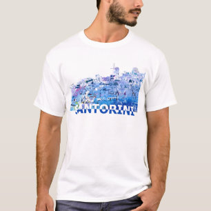 Santorini Skyline in Clean Scissor Cut Style T-Shirt