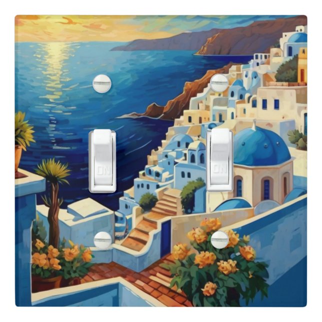 Santorini Sunrise - Greece - Greek Island Village Light Switch Cover (In Situ)