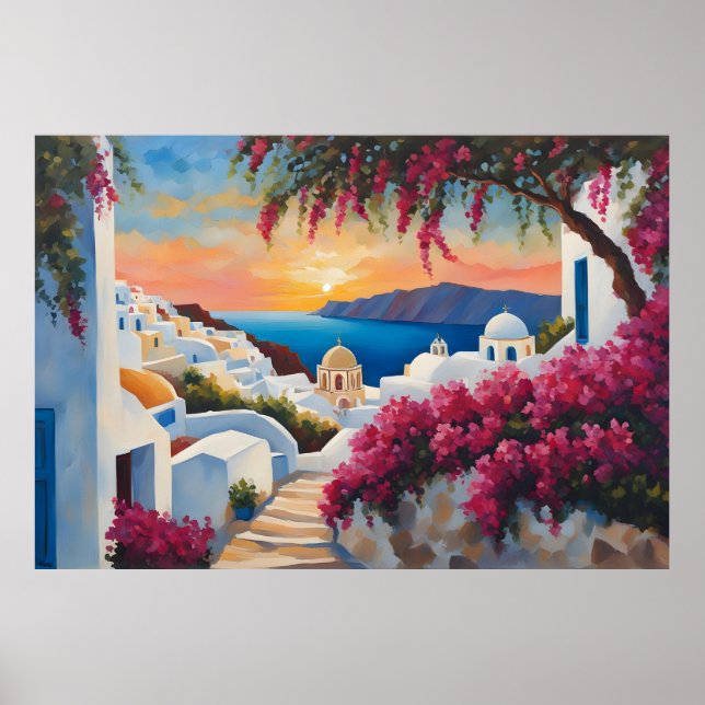 Santorini Sunset Bliss Poster (Front)