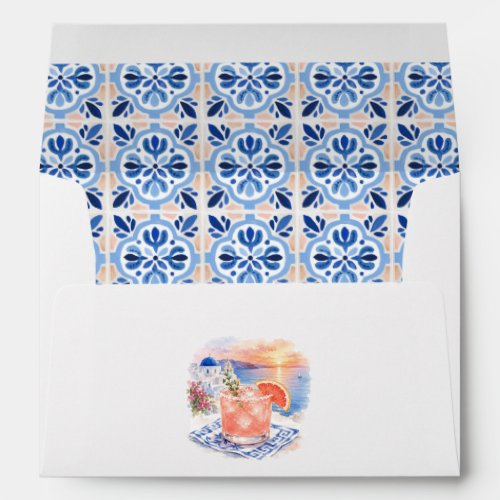 Santorini Sunset Cocktail Greek Tile Wedding Envelope