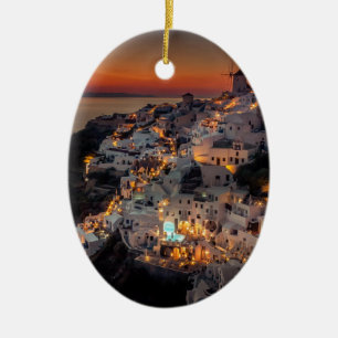 Santorini Sunset, Greece Ceramic Ornament
