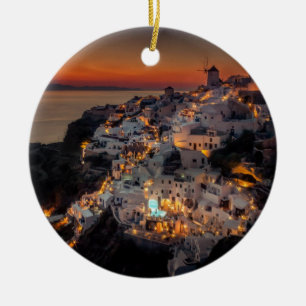 Santorini Sunset, Greece Ceramic Ornament