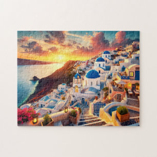 Santorini Sunset Greece Mediterranean Escape Gift Jigsaw Puzzle