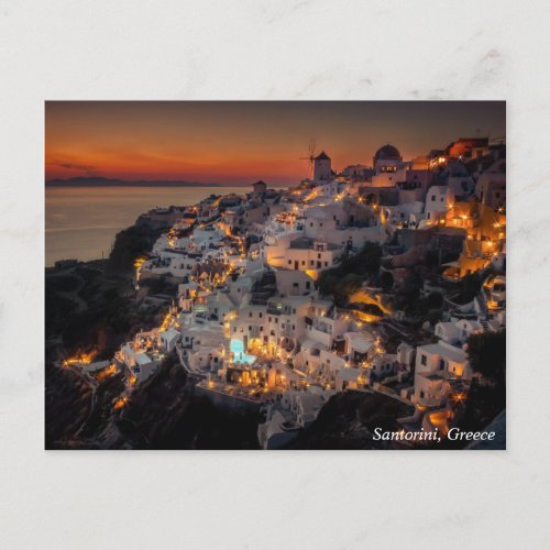 Santorini Sunset Greece Postcard