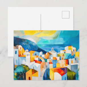 Santorini Sunset in Bold Colors Holiday Postcard