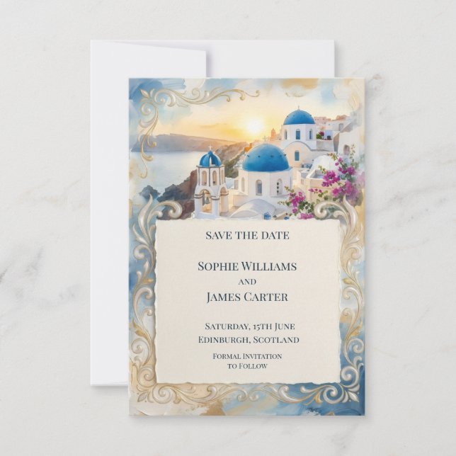 Santorini Sunset Save The Date Card (Front)