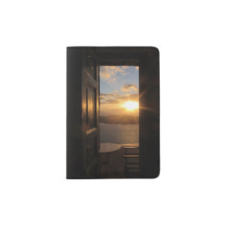 Santorini sunset through door passport holder