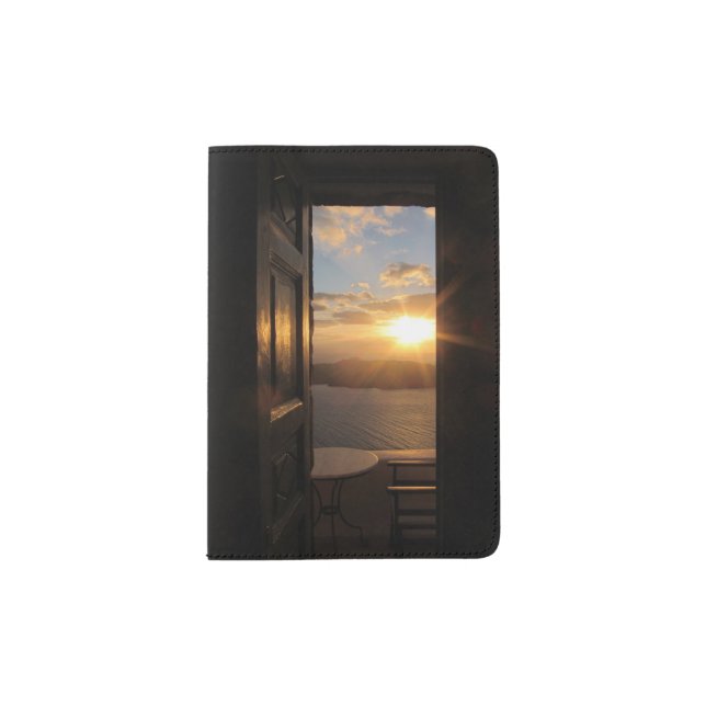 Santorini sunset through door passport holder (Front)