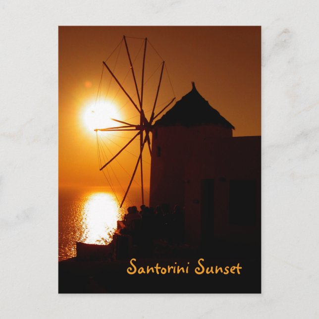 Santorini Sunset with text - Windmill in Oia -  Postcard (Front)