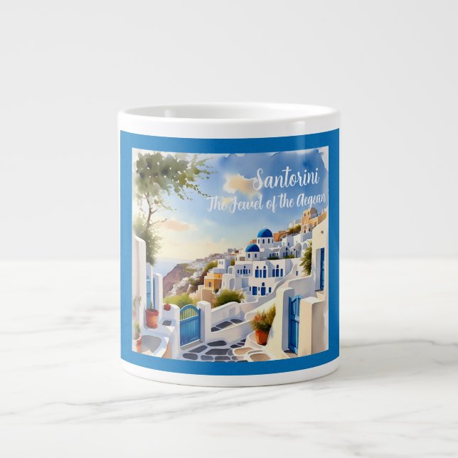 Santorini, The Jewel of the Aegean Giant Coffee Mug (Front)