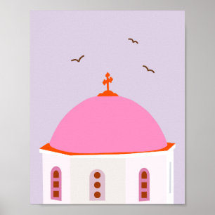 Santorini Travel Greece Pink And Purple Poster