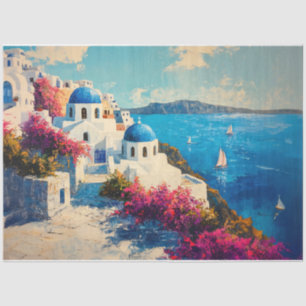 Santorini Vibrant Flowers Oil Painting Decoupage Tissue Paper