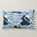 Santorini village pattern in white and blue lumbar pillow