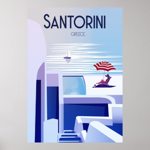 Santorini vintage travel poster